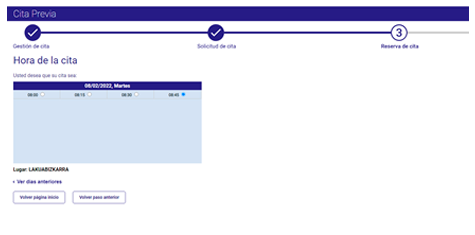 Imagen pantalla alicacion. Selecciona hora