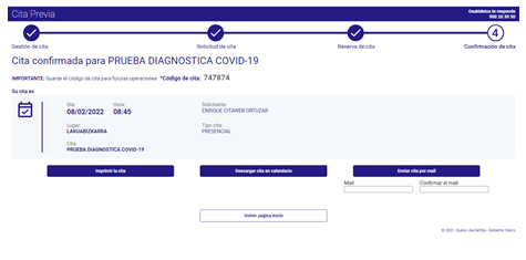 Imagen pantalla alicacion. Código cita