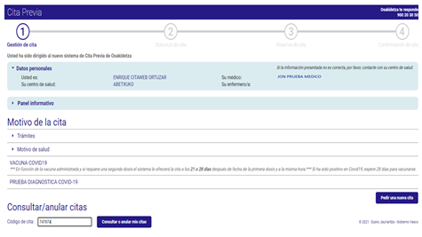 Imagen pantalla alicacion. Consulta y gestiona tu cita