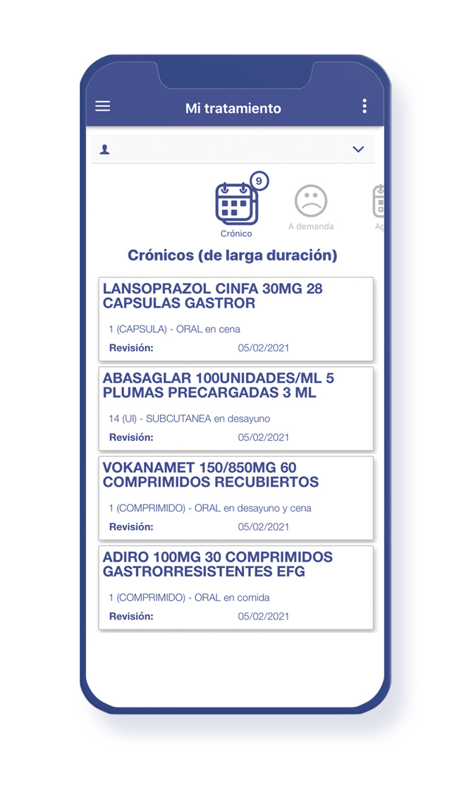 Nire tratamendua app-ren pantaila