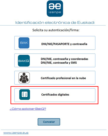 Seleccione la opci&oacute;n Certificados digitales
