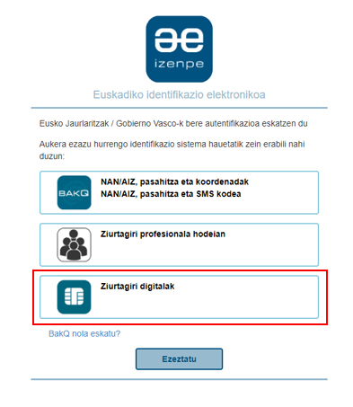 Ziurtagiri digitalak aukera hautatu