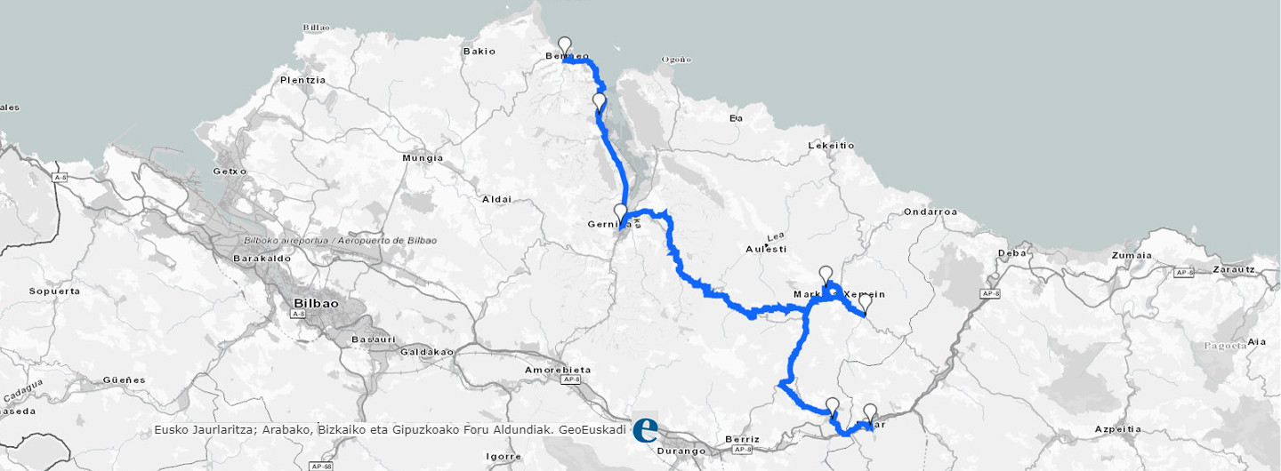 Mapa ruta de Eibara a Bermeo