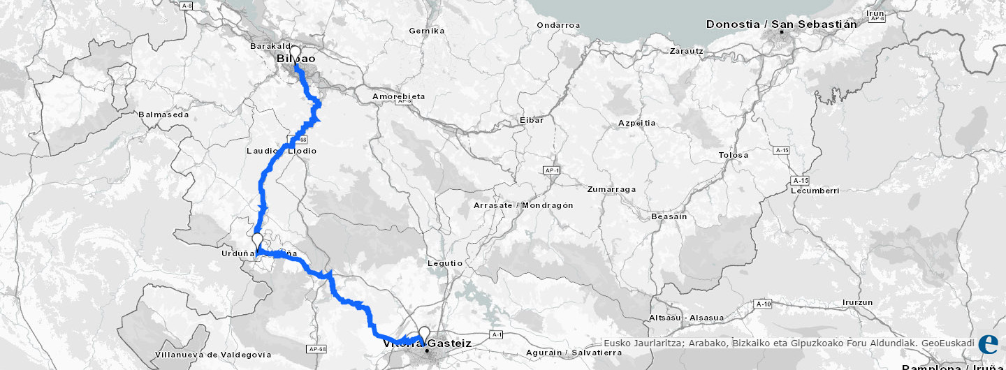 Mapa ruta Bilbao a Vitoria-Gasteiz