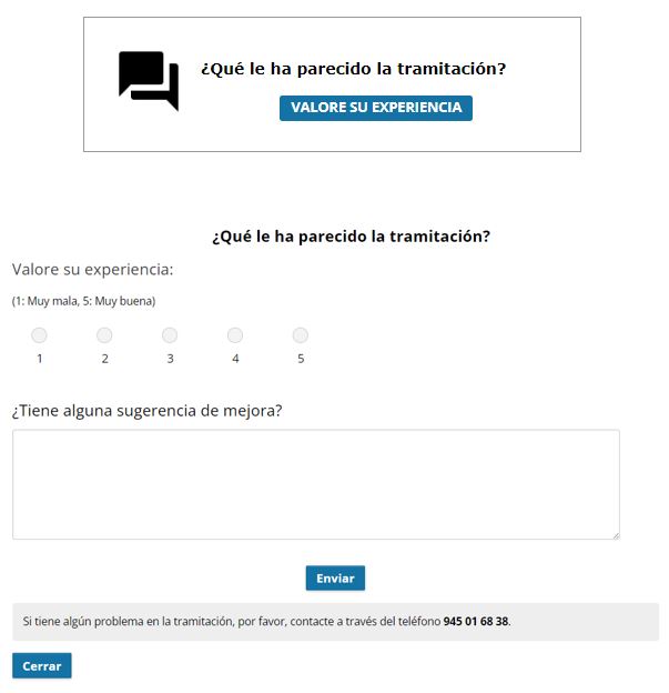 Formulario de valoración de la experiencia de uso en los formularios de solicitudes