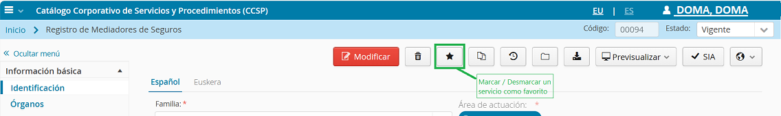 Marcar servicio como favorito