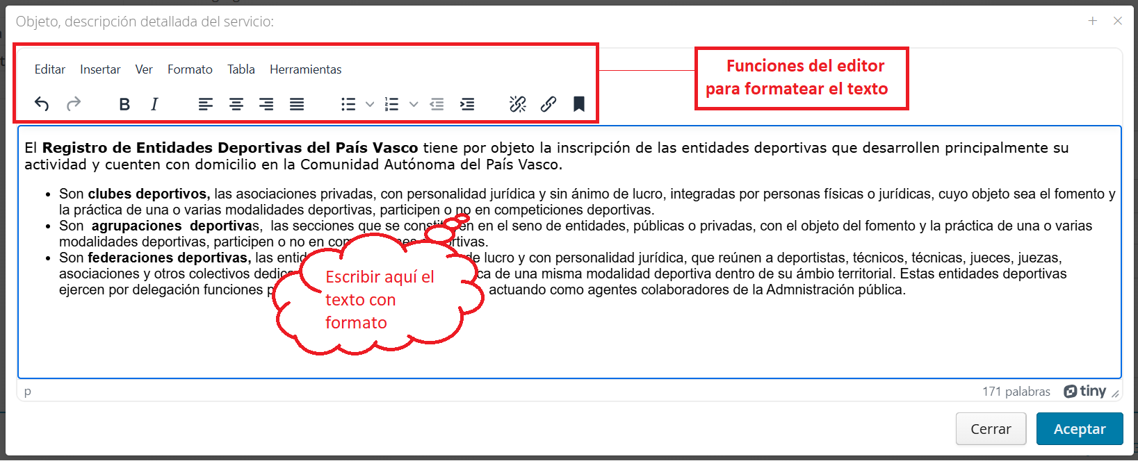 Editor de texto con formato