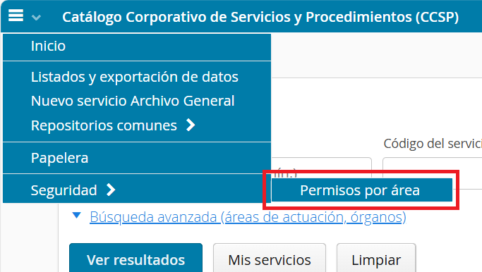 Permisos por &aacute;rea