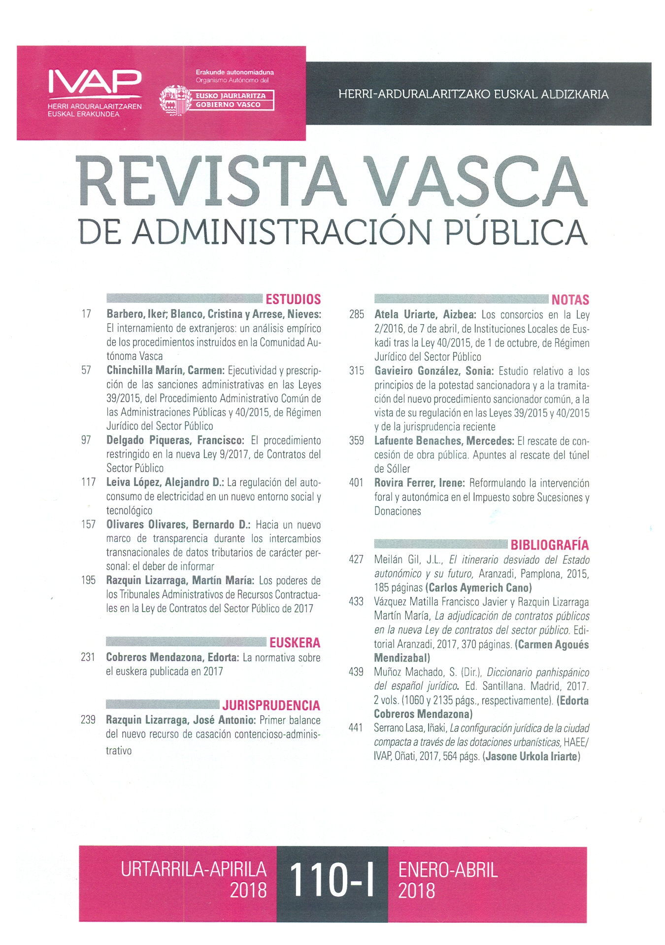 Revista Vasca de Administraci�n P�blica N� 110.I / Herri-Arduralaritzako Euskal Aldizkaria 110.I zbk.