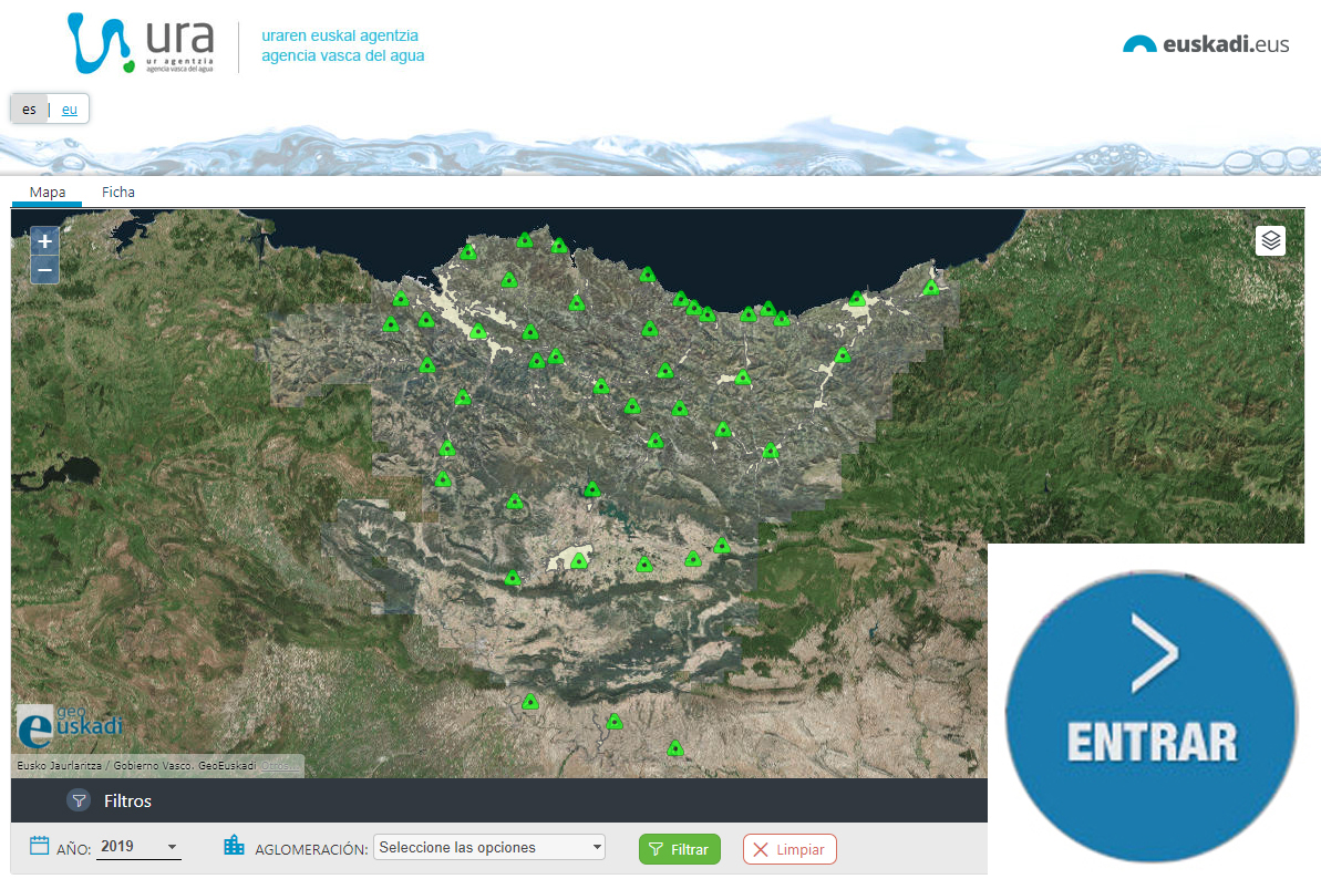 Datos de los vertidos de los 45 mayores sistemas de saneamiento de la CAPV