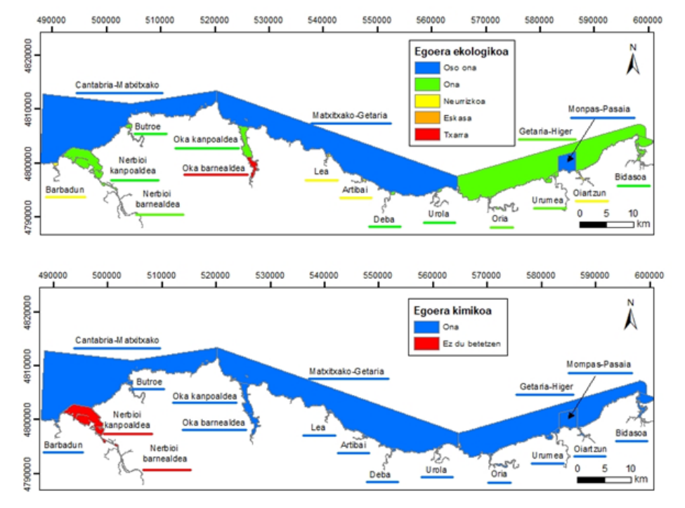 EAEko 14 estuarioetako 9k eta kostaldeko 4 ur-masek egoera ekologiko ona lortu dute