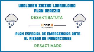 Imagen del artículo El Gobierno Vasco desactiva de forma definitiva el Plan Especial de Emergencias ante el Riesgo de Inundaciones de Euskadi que permanecía vigente en fase de alerta únicamente en la cuenca del Zadorra