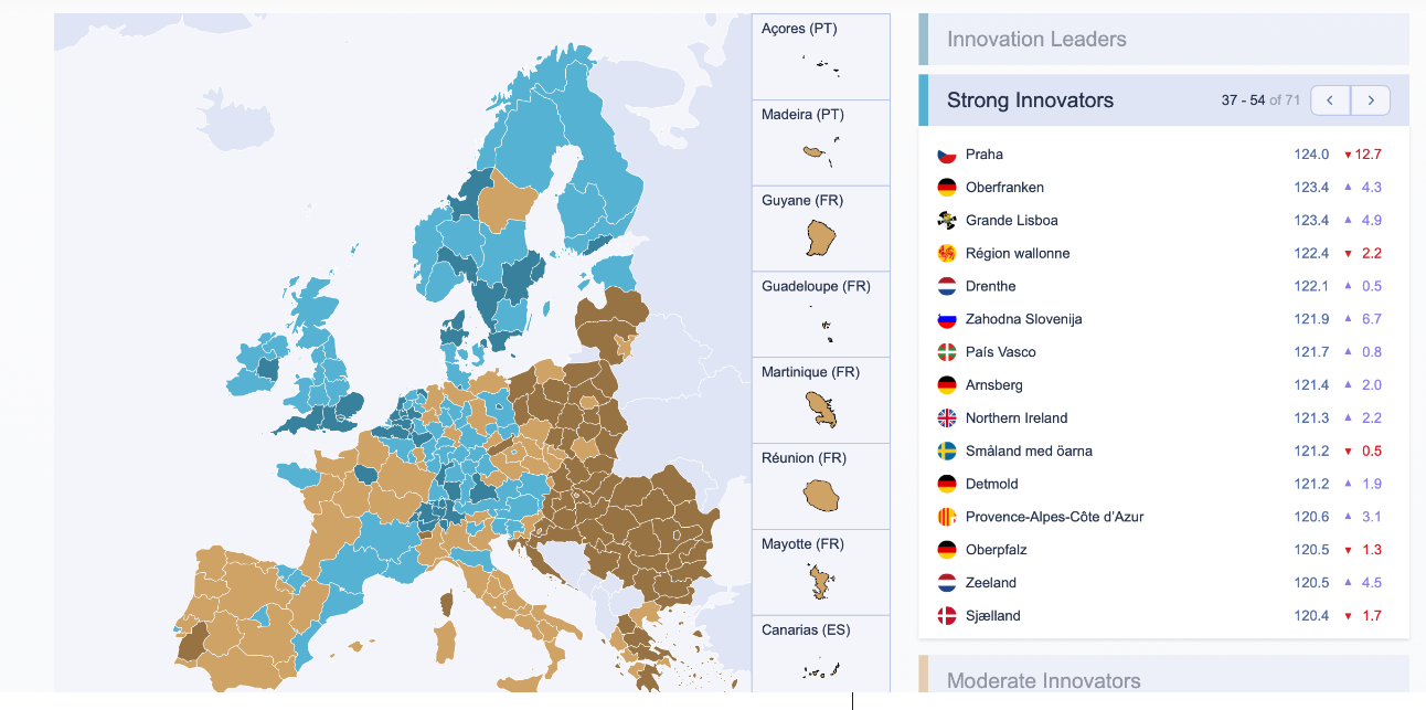 Mapa del informe Regional Innovation Scoreaboard 2025