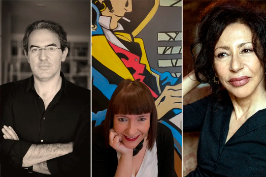 Juan Gabriel V&aacute;squez, Irati Jimenez y Yasmina Reza en el festival Literaktum