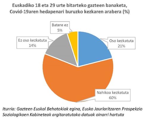Euskadiko 18 eta 29 urte bitarteko gazteen banaketa, Covid-19aren hedapenari buruzko kezkaren arabera 