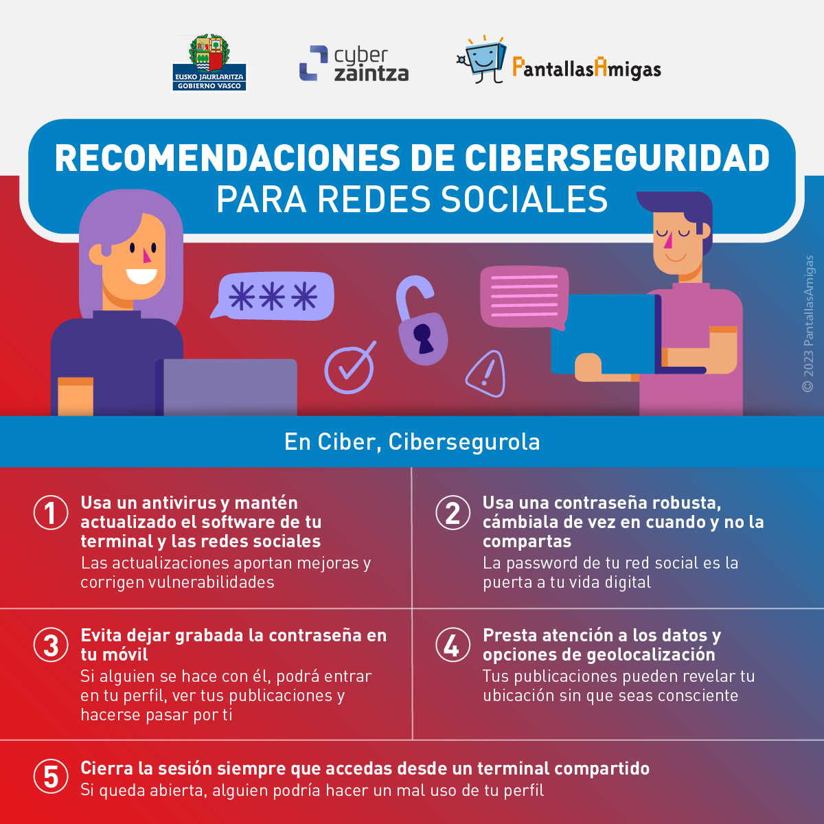 Inforgraf&iacute;a con recomendaciones de ciberseguridad para redes sociales, de la campa&ntilde;a #Cibersegurolas.