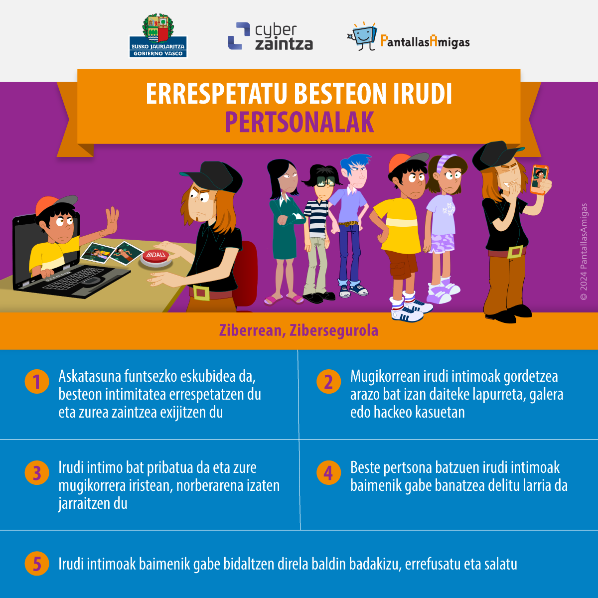 Ziberjazarpena prebenitzeko gomendioak dituen infografia.