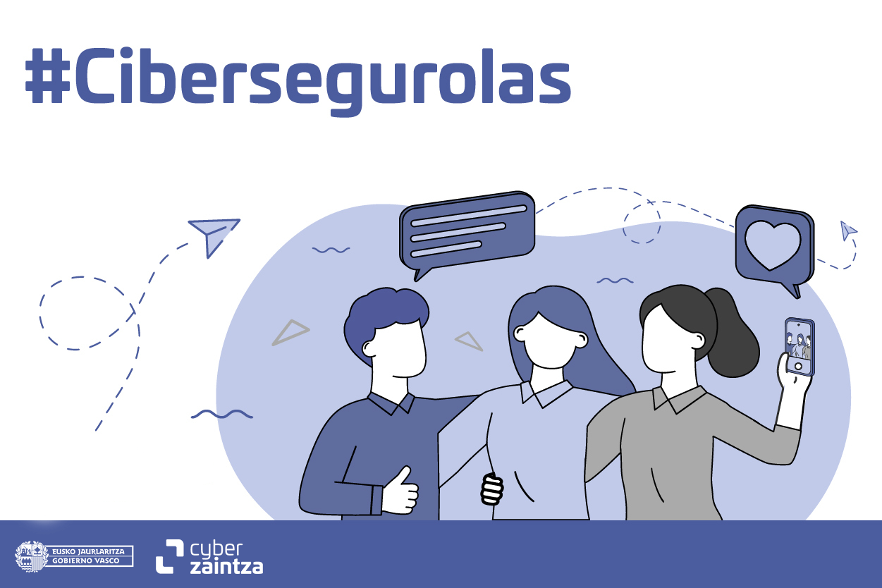 #Zibersegurolak kanpainako hiru gazteren marrazkia, Interneteko tolerantziari buruz hizketan.