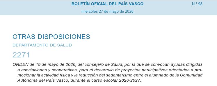 Ayudas orientadas a promocionar la actividad f&iacute;sica entre el alumnado durante el curso escolar 2026-2027