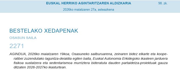 2026-2027ko ikasturterako ikasleen jarduera fisikoa sustatzeko laguntzak