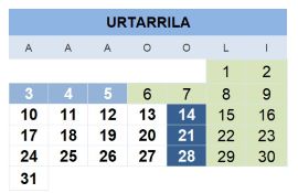 Urtarrileko egutegia