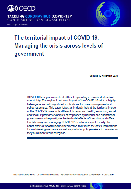 Azterlanaren portada: 'The territorial impact of COVID-19: Managing the crisis across levels of government. Organization for Economic Cooperation and Development, 2020'