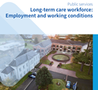 Portada del documento 'Mano de obra de los cuidados de larga duración: condiciones de trabajo y empleo' (Long-term care workforce: Employment and working conditions) publicado por Eurofound (2020).