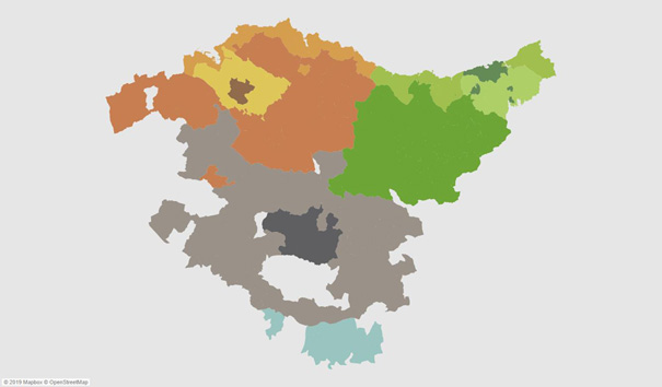 Mapa coloreado por zonas geográficas que permite al usuario seleccionar una o más zonas geográficas para analizar.