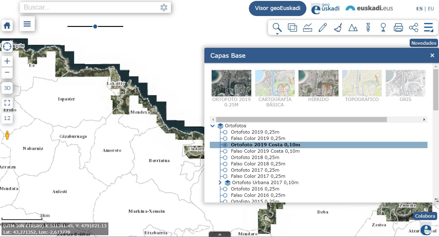 Ortofoto de la costa del País Vasco 2019 Gobierno Vasco Euskadi.eus