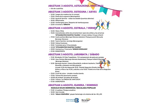 Berangoko Santo Domingo Jaiak 2023: egitaraua