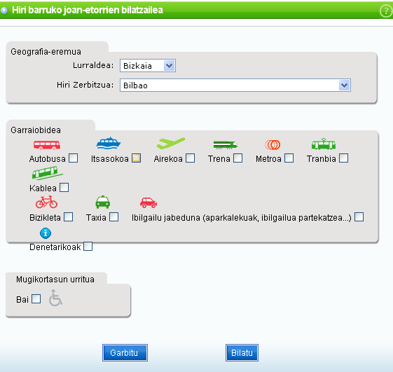 Hiri barruko joan-etorrien bilatzailerako laguntza laburbildua - Pantaila-irudia