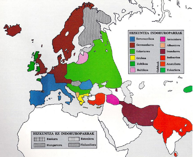 Indoeuropar eta indoeuropar ez diren hizkuntzen banaketa