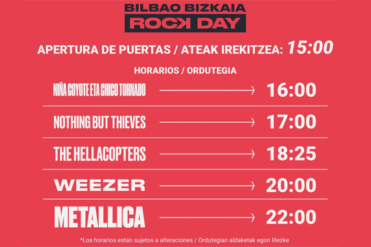 Metallica + Weezer + The Hellacopters + Nothing But Thieves + Ni&ntilde;a Coyote eta Chico Tornado