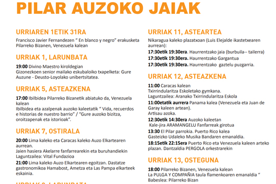 Programa de Fiestas del barrio El Pilar 2022 en Vitoria-Gasteiz