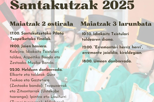 Programa Fiestas Santakutz 2025 en Zestoa