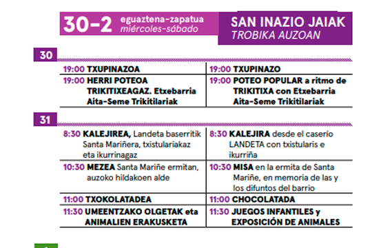 Programa Fiestas de San Ignacio 2025 en Trobika (Mungia)