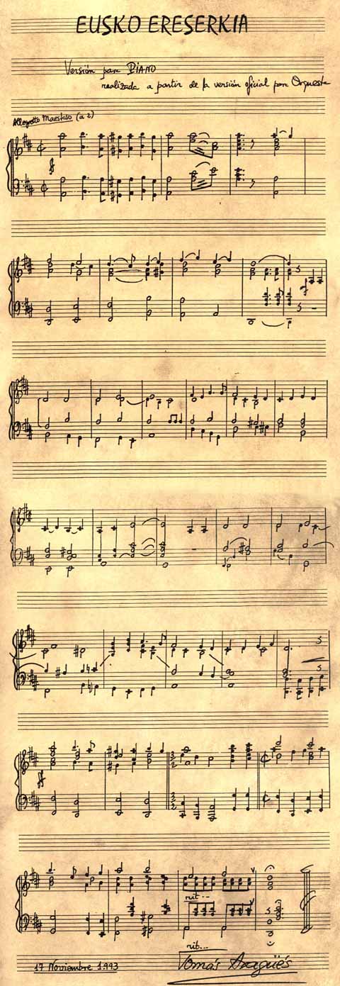 Partitura del Himno Oficial del País Vasco