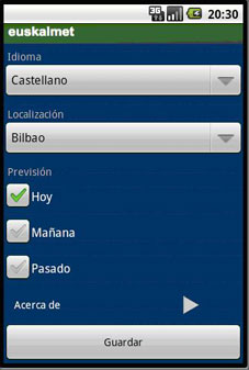 Pantalla de configuraci�n