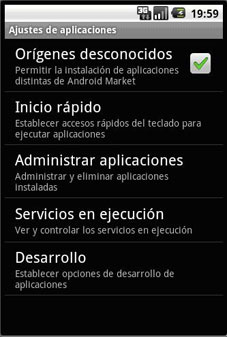 Pantalla de Ajustes de Aplicaciones