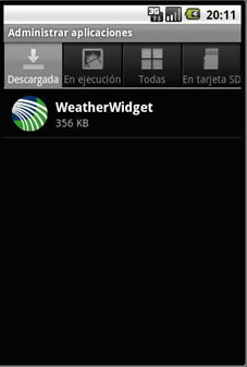 Pantalla de Administrar Aplicaciones