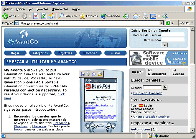 Pagina principal Avantgo