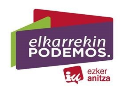 Logotipo de la formación electoral ELKARREKIN PODEMOS - IU (PODEMOS-AHAL DUGU / EZKER ANITZA-IU)
