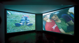 T&iacute;tulo: KYD KILL'EM ALL. 2002  Instalaci&oacute;n compuesta por dos videoproyecciones de 3 x 4 metros de los videos.