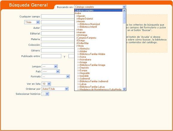 Consultar el cat&aacute;logo de alguna de las bibliotecas de la Red (desplegable 2)