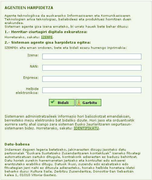 Agenteen harpidetza - Formularioa